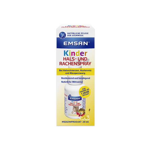 Die Packung des Emsan Kinder Hals- und Rachenspray