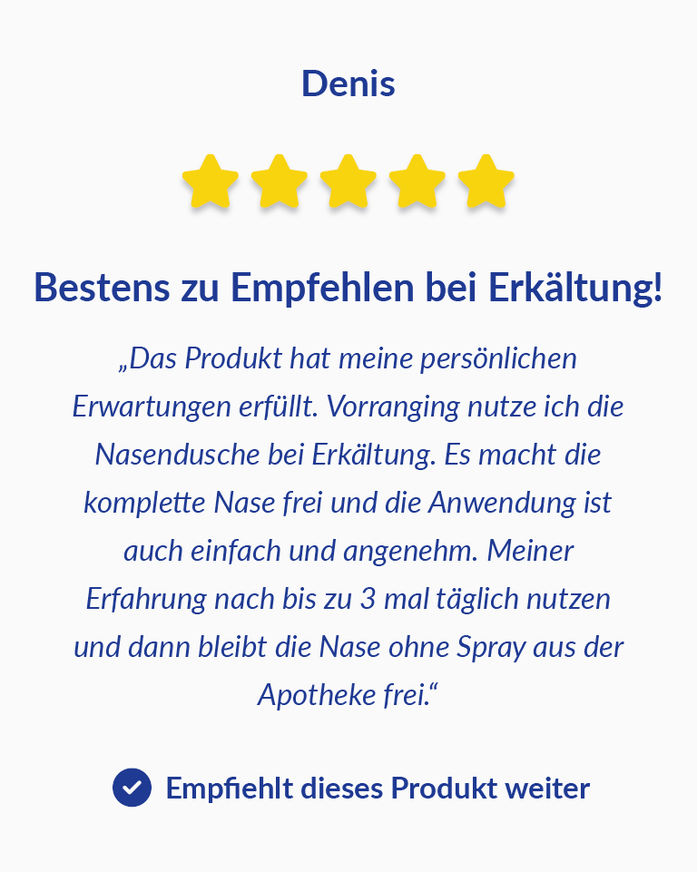 Bewertung der Emsan Nasendusche bei Erkältung Rezension über 5 von 5 Sternen für die Emsan Nasendusche