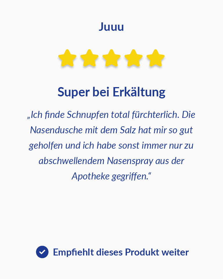 Bewertung der Emsan Nasendusche bei Erkältung Rezension über 5 von 5 Sternen für die Emsan Nasendusche