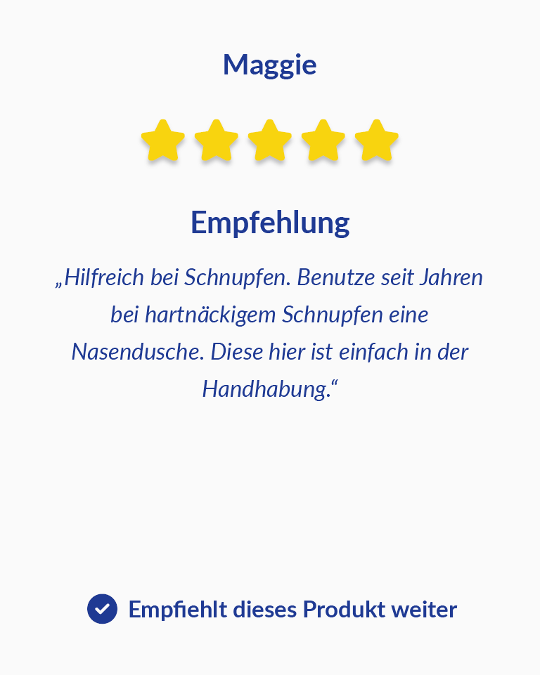 Bewertung der Emsan Nasendusche bei Erkältung Rezension über 5 von 5 Sternen für die Emsan Nasendusche