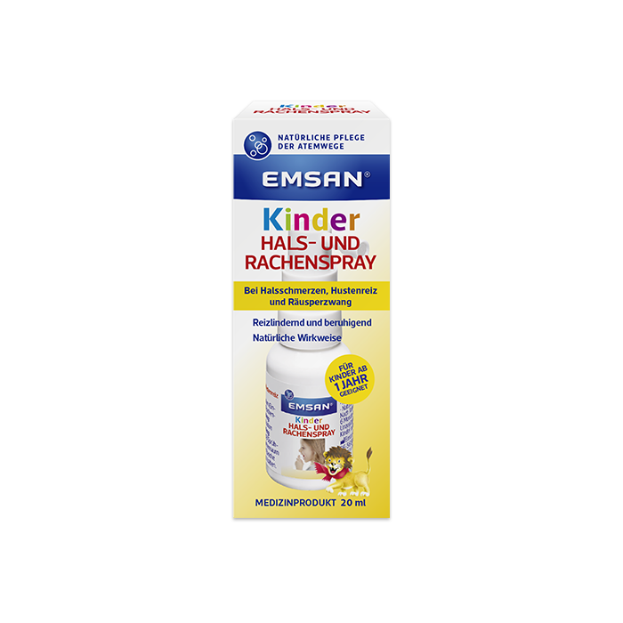 Die Packung des Emsan Kinder Hals- und Rachenspray