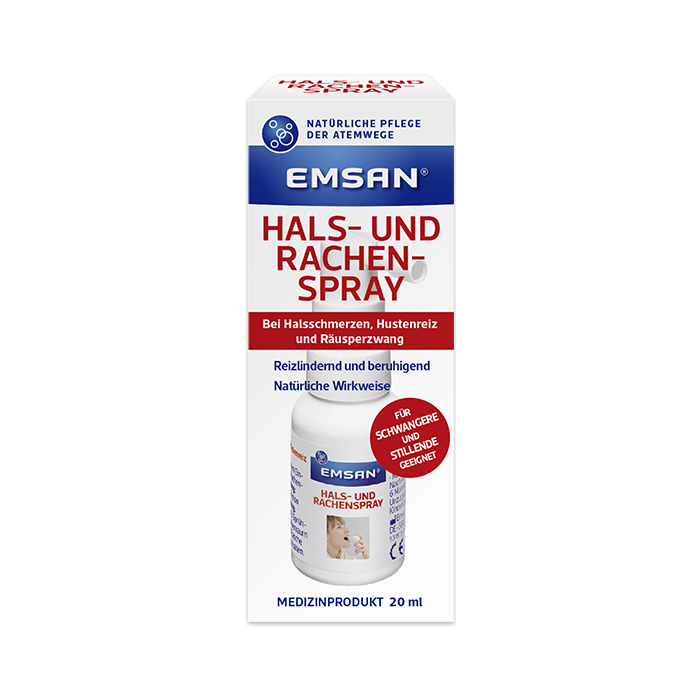 Die Verpackung des Emsan® Hals- und Rachensprays.